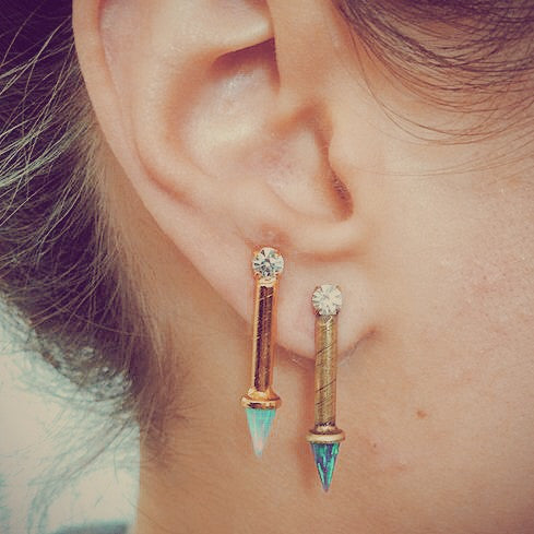 Swarovski and Opal Spike Earrings