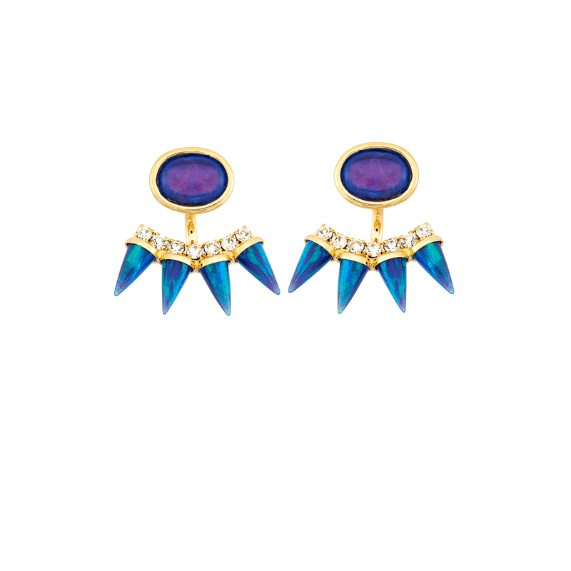 blue spike jacket earrings