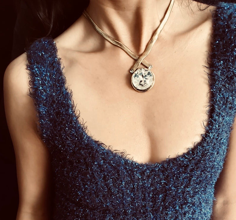 Swarovski Crystal Quartz Moon Necklace