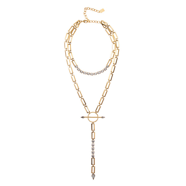 anitique gold dbl layer swarovski necklace