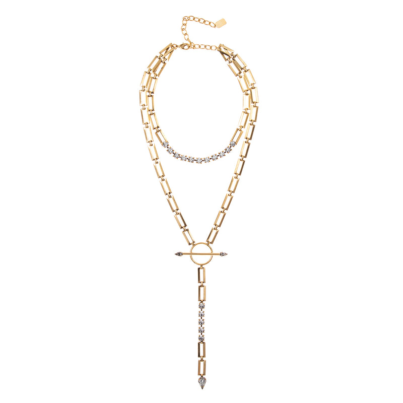 anitique gold dbl layer swarovski necklace