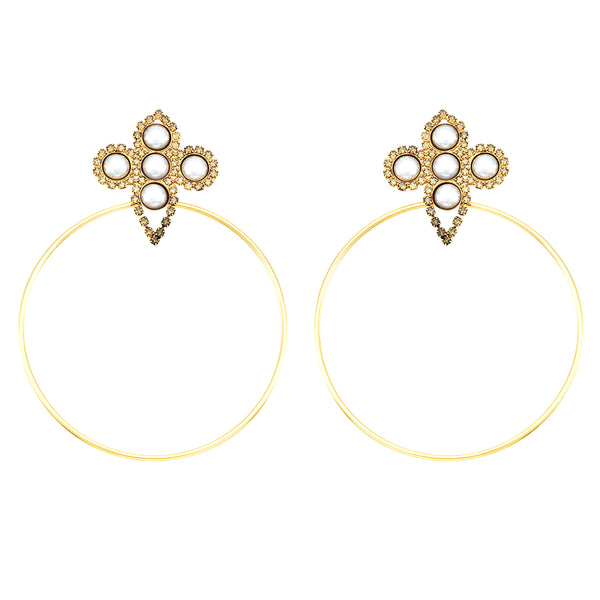 antique gold swarovski pearl hoop earring