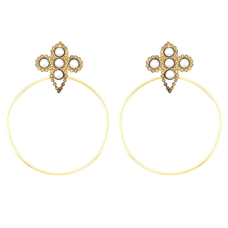 antique gold swarovski pearl hoop earring