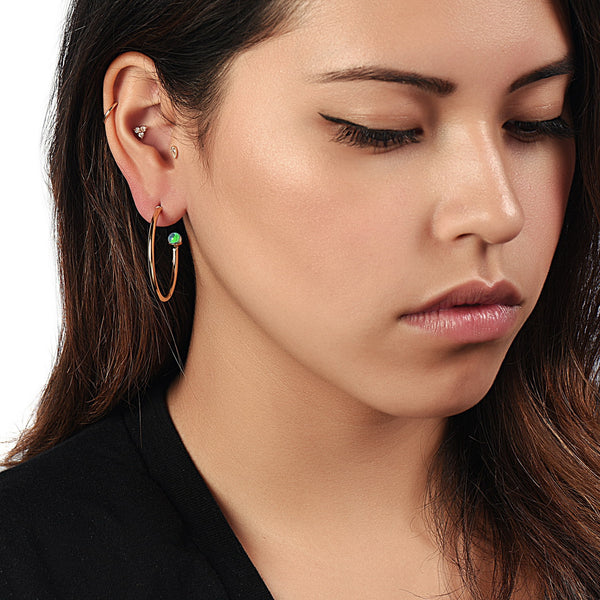 gold plated opal hoop earring
