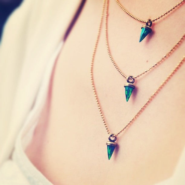 Triple Opal Spike Necklace