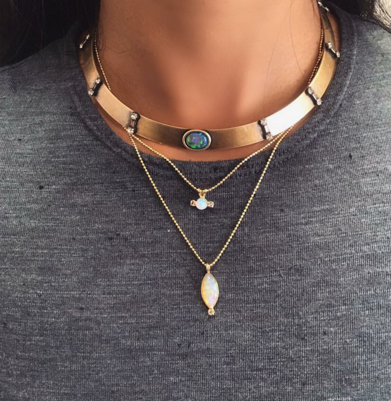 14k gold vermeil opal dbl layer necklace